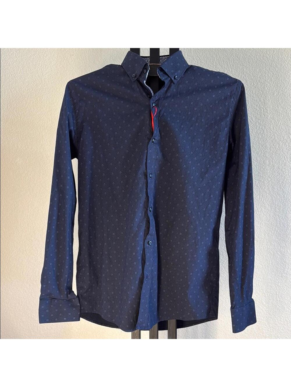 Guide London Premium Range stretch fabric, Navy Blue Patterned Shirt